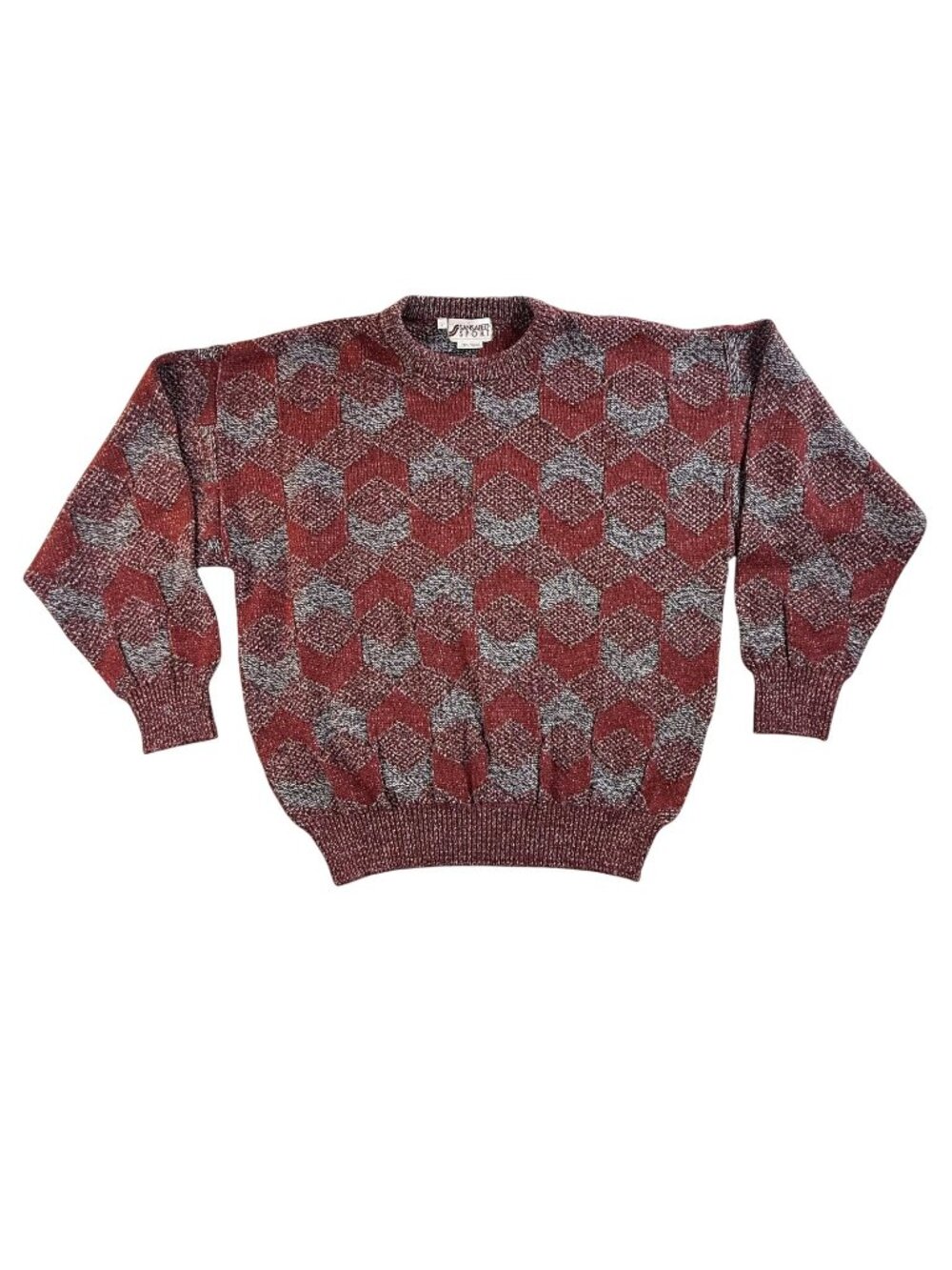 Vintage Sansabelt Sport Sweater Mens Large Red Geometric Crewneck Pullover 90s